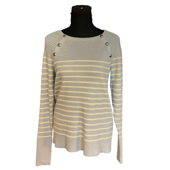 NWT Lauren Ralph Lauren Blue and Cream Striped Crew Neck Sweater Size XL - Picture 1 of 10